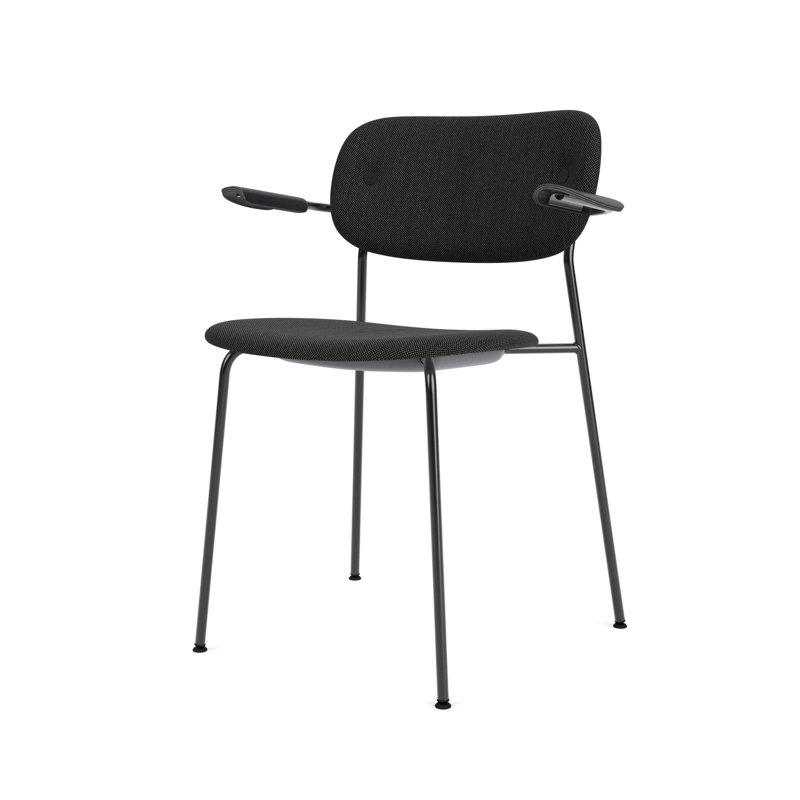 Co Upholstered Arm Chair, Black Oak, Black, Black Linen