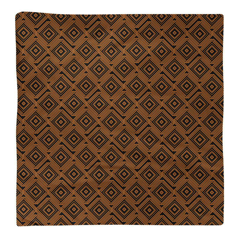 Serviette de coton à labyrinthe carrée, Noir / Orange, H 0,1 po x l 22 po x P 22 po, Sergé de coton