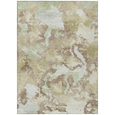 9' X 12' Taupe And Ivory Abstract Washable Indoor Outdoor Area Rug