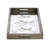 Gery Serving Tray Set Of 2, Patterned Glass Base And Rustic Brown Frame