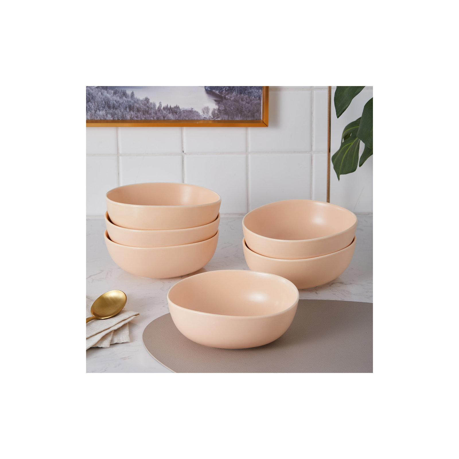 Stone Lain Delilah Bowl Set Porcelain, Pastel Orange