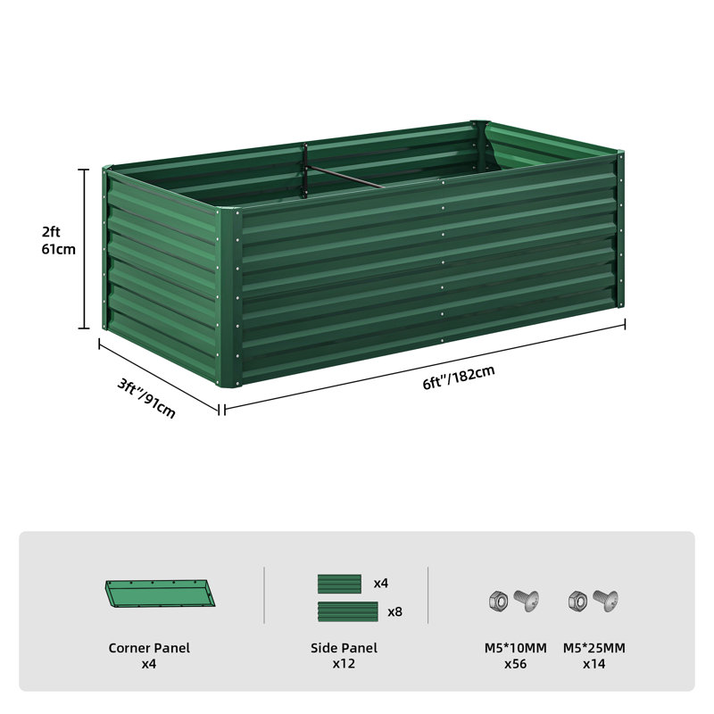 Millerville Raised Garden Bed-6x3x2 FT, Green, 24" H x 72" W x 36" D