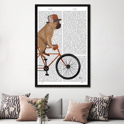 French Bulldog On Bicycle, Print BG by Fab Funky - Floater Frame Gallery-Wrapped Canvas Giclée on Canvas