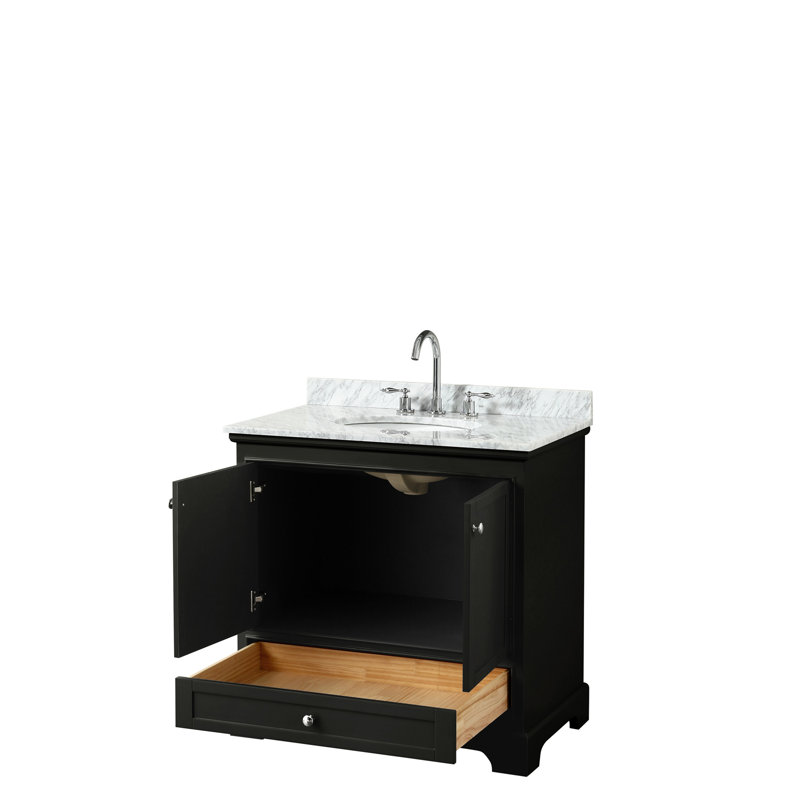Deborah 36'' Single Bathroom Vanity with Marble Top with Mirror, Dark Espresso, Polished Chrome