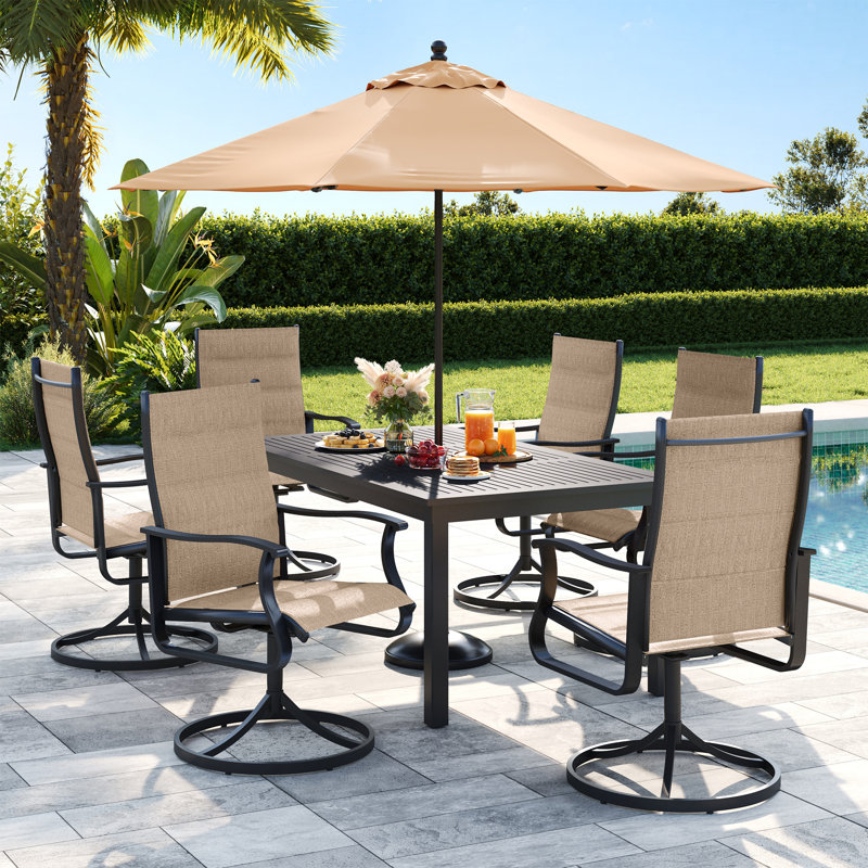 Chaise berçante rembourrée pivotante à 360 ° PVC-coated polyester - Design à dossier bas pour patio et jardin, 6, Brun