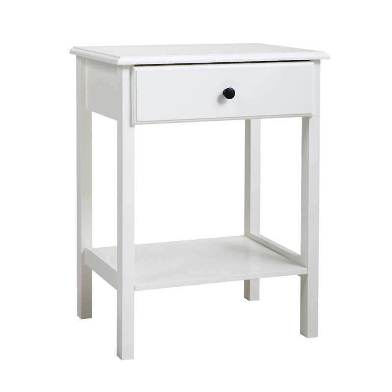 Table de chevet 23,6 po, table de bout avec tablette, table de chevet pour chambre à coucher, salon, tablettes de rangement et tiroir, blanc