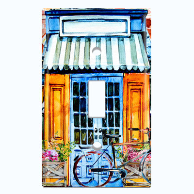 Coffee Shop Bakery Cafe Front Bicycle Flower 1 - Gang Toggle Light Switch Standard Wall Plate