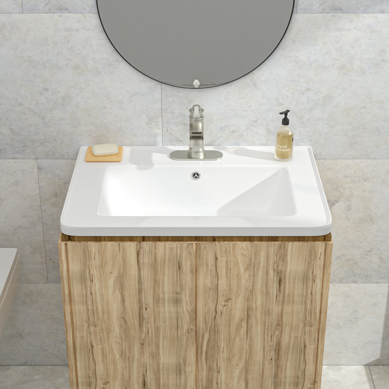 Lavabo de salle de bain en céramique avec trou de robinet et trop-plein 28 po L 20 po x l 20 po (comptoir seulement)