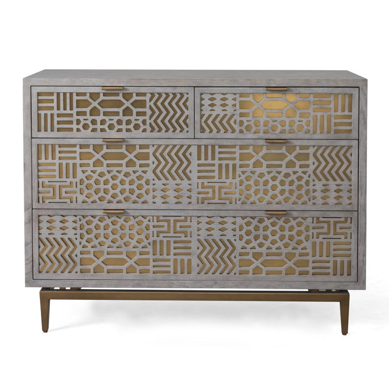 Tito 4 - Drawer Dresser, Antiqued Brass/Nimbus Gray Oak