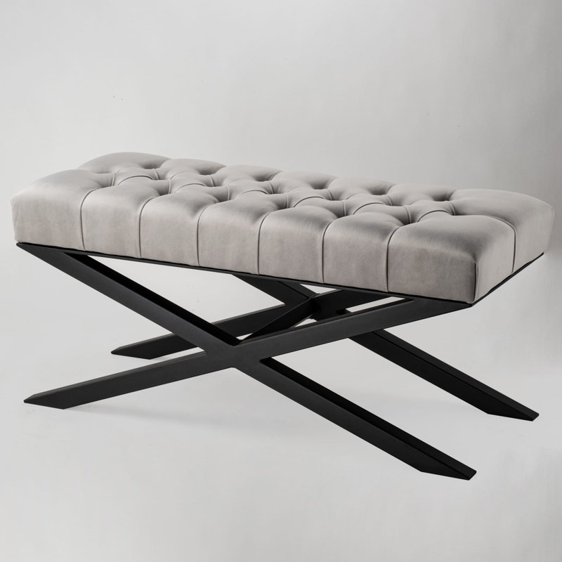 Laffoon Velvet Upholstered Bench, H45 x W80 x D40cm, Grey