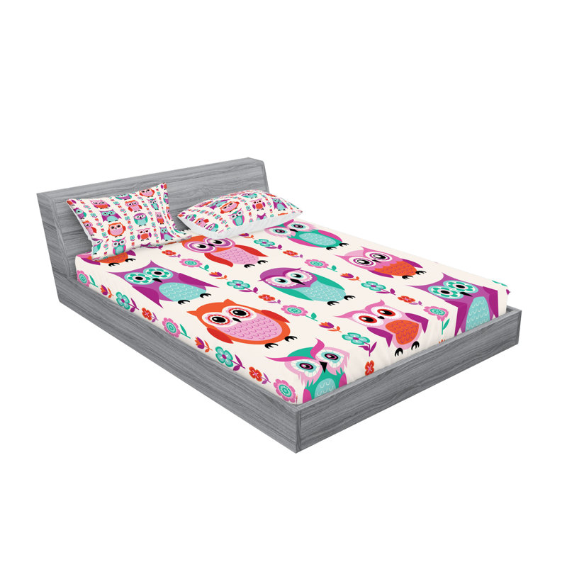 Drap-housse et coussin décoratif Ambesonne Owls - écume de mer fuchsia orange