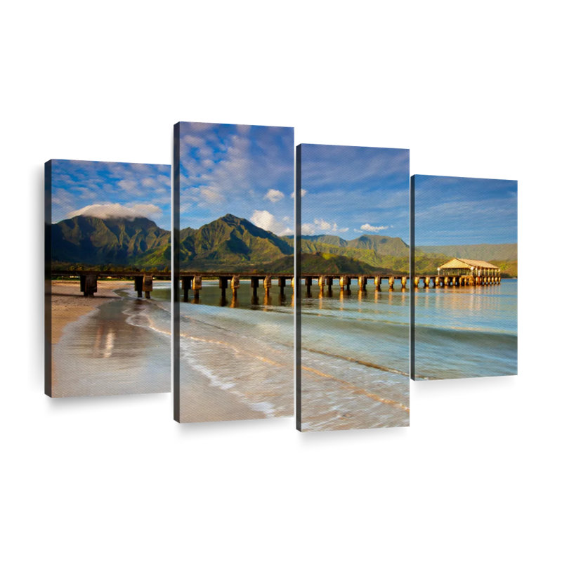 Docks and Piers Hanalei Bay Dock sur toile, ensemble de 4 pièces, H 22 po x l 36 po x P 1 po