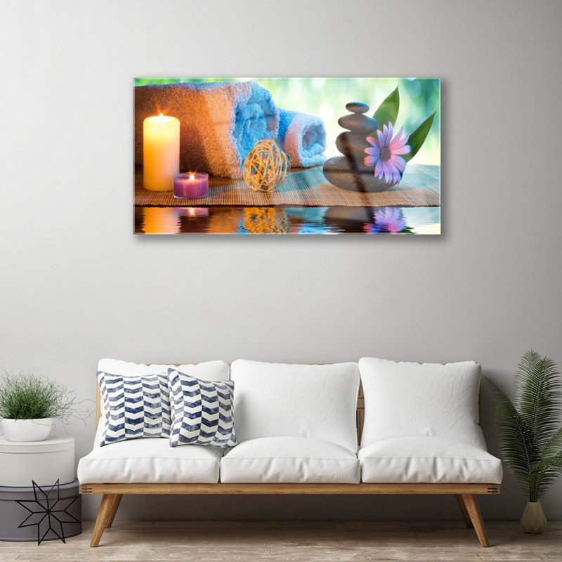 Candles Stones Flower Art - No Frame Print on Glass