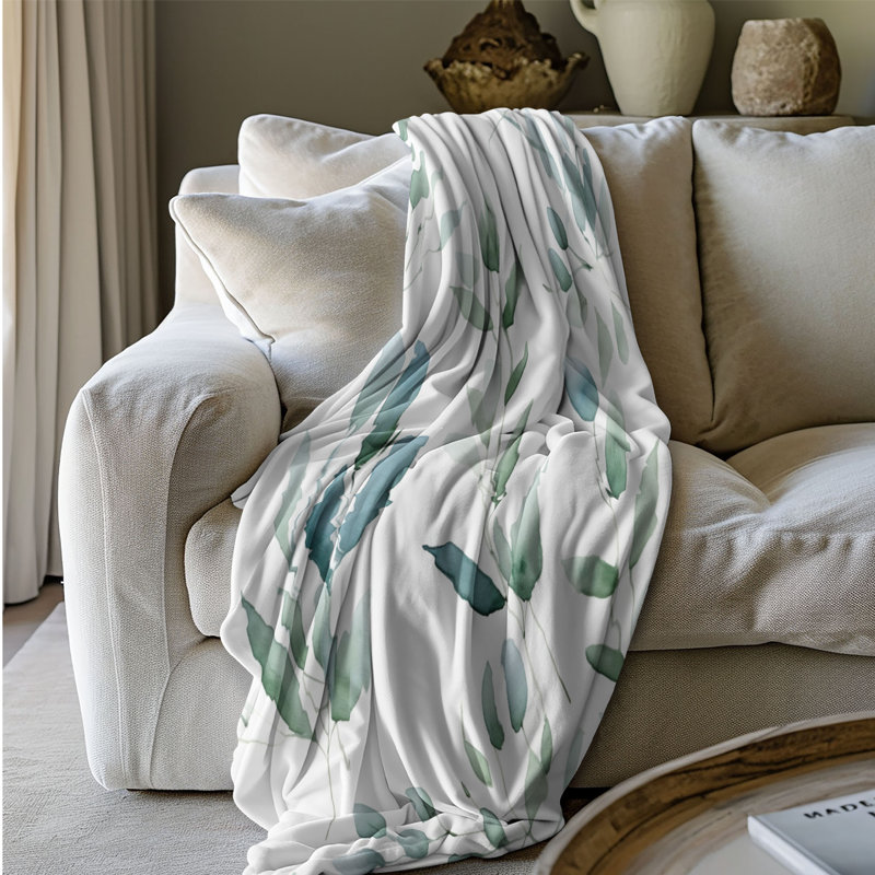 Calm Canopy - 1 pièce Sherpa Premium, Grand lit, Blanc / bleu / vert floral 1