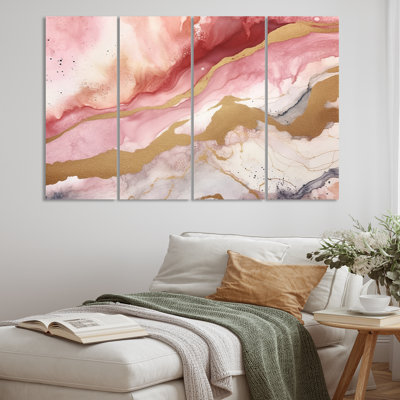 Ensemble de décorations murales en métal rose et doré «Enchanted Spills I»