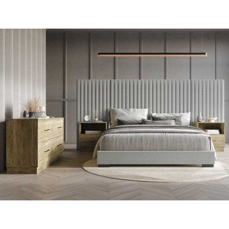 Torrin 4 Piece Upholstered Linen Bedroom Set, Queen