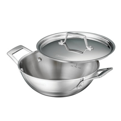 Tramontina Utsava Tri-Ply Clad Stainless Steel Kadai with Lid, Kadhai Pot for Indian Cooking