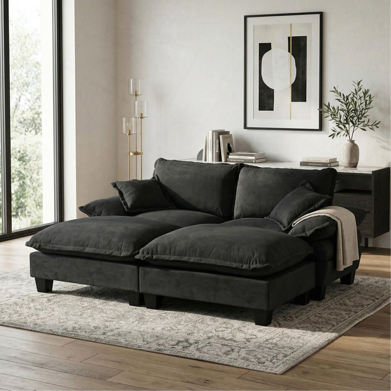Canapé modulaire modulaire, canapé nuage avec conception de voilier, 2 repose-pieds mobiles et 2 coussins moelleux inclus, chenille confortable pour le salon