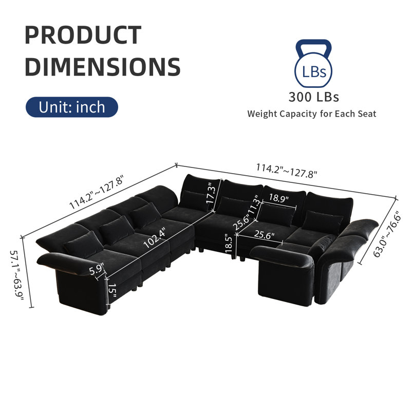 Canapé modulaire réversible avec repose-pieds Boulus, Microfibre noire / microsuède