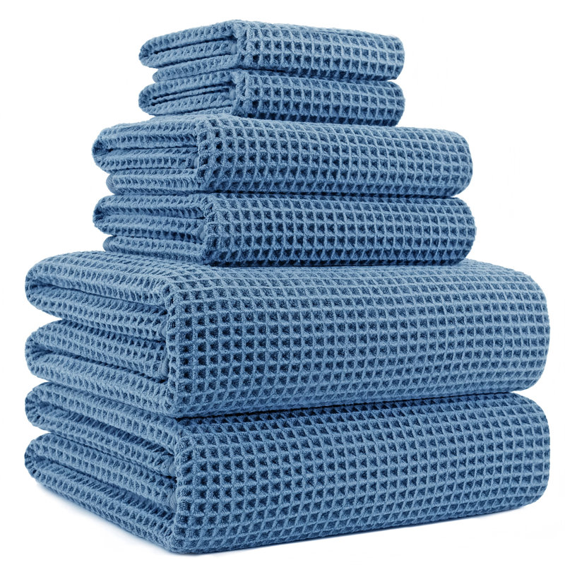 Microfiber Quick Dry Lint Free Oversize Bath Towel Set, 6 Piece (Blue), Blue