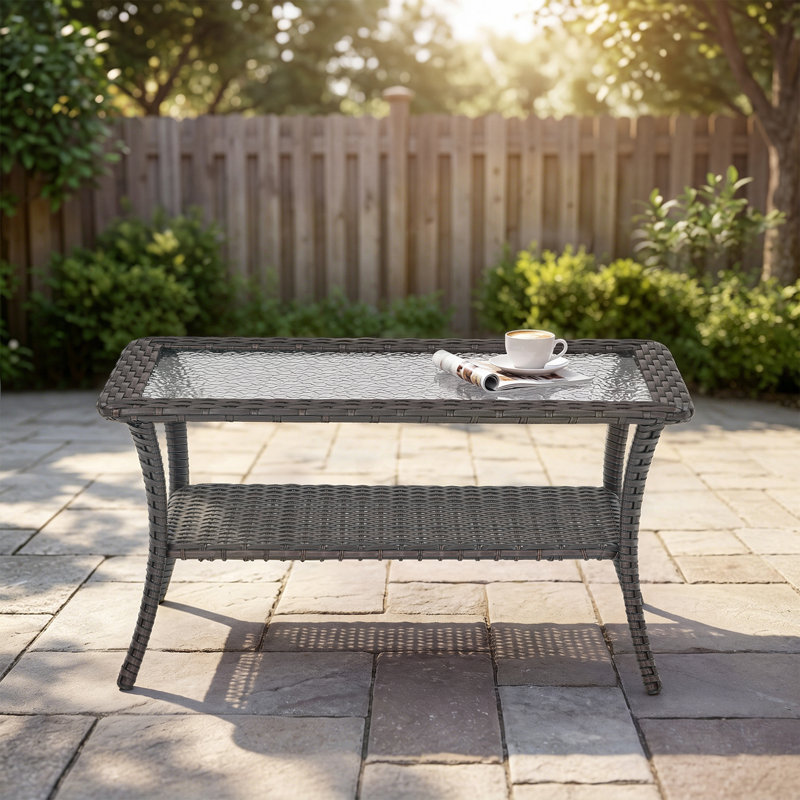Rectangular Glass Outdoor Coffee Table , 40 " W 22 " D, Brown