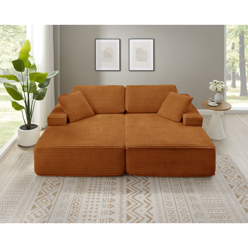 Boneless 89.3” Oversized Double Lounge Chaise,Cloud Plush Sofa Bed,Upholstered Boneless Cloud Sofa Deep Seat,Modern Corduroy Sleeper Loveseat Chair For Living Room Bedroom Reading,No Assembly Required