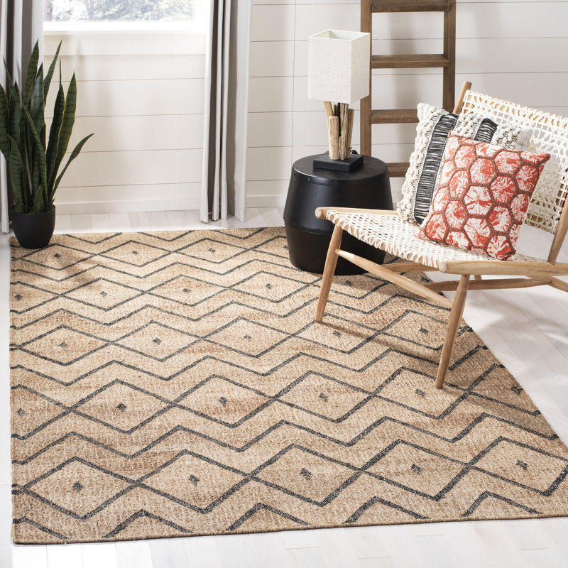 Tapis géométrique en jute tissé à la main Hawes, Rectangle 10 pi x 14 pi