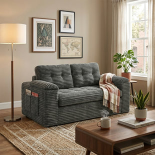 Dovvix 60-Inch Modern Cloud Cushion Loveseat with Armrests - Dark Gray