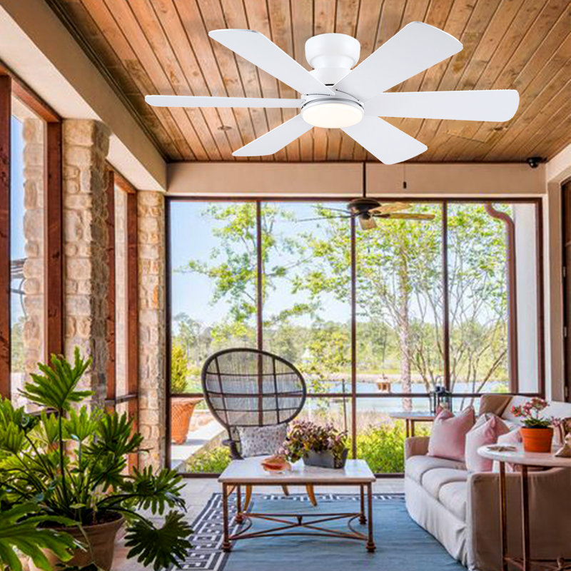 46" 6-blade Ceiling Fan with Light Kit and Remote Control, White