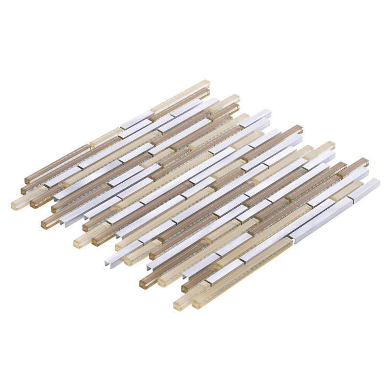 Beige Glass Metal Aluminum Linear Mosaic Sheet Tile By Modket