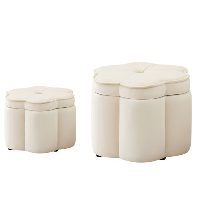 Space-saving Velvet Ottomans, Cream Flower Design For Living Room
