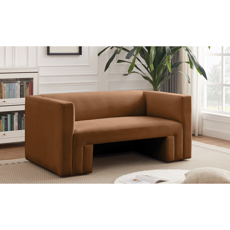 Hosie 63" Velvet Square Arm Loveseat, Saddle Velvet