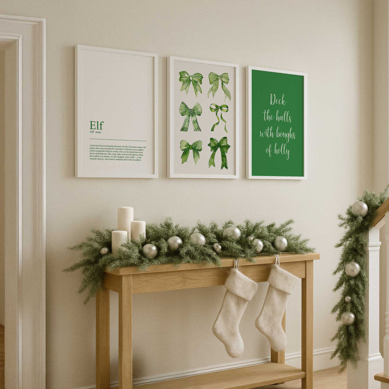 Ensemble de 3 reproductions Boughs & Bows, H 37,5 po x l 76,5 po, Or poli