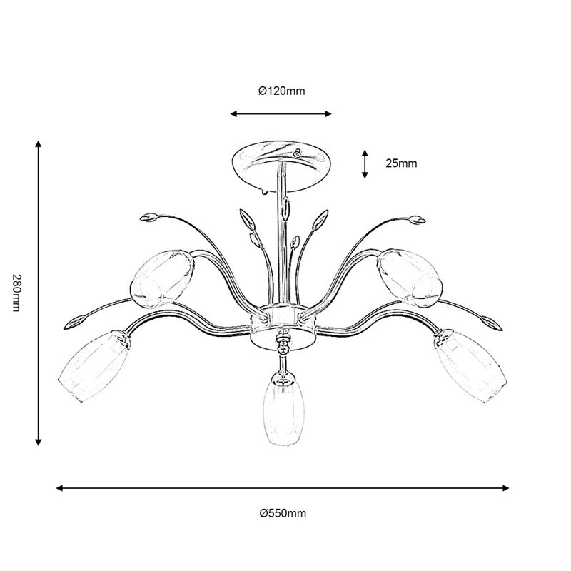Newland Glass Semi Flush Mount, Antique Silver