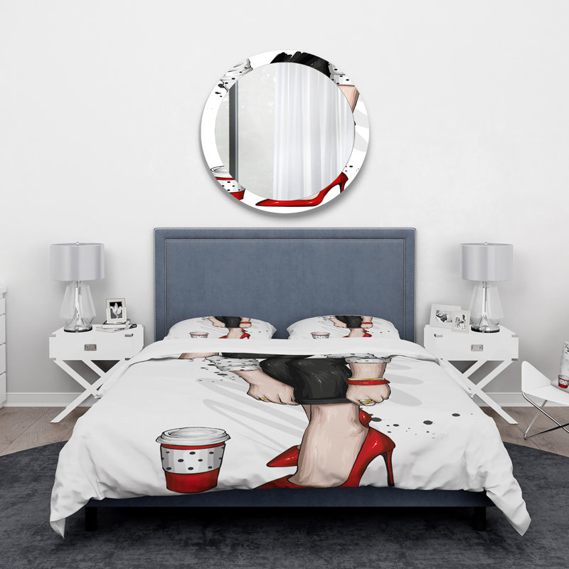 «Woman Legs In Red Heel Stilettos I» - Ensemble de housse de couette moderne - Microfibre de polyester