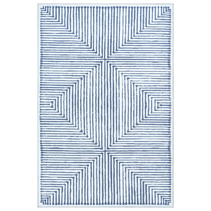  Washable Non-Slip Rug - Blue / Ivory Striped Area Rug for Living Room, Bedroom, Dining Room, and Kitchen, Rectangle 2' x 3'