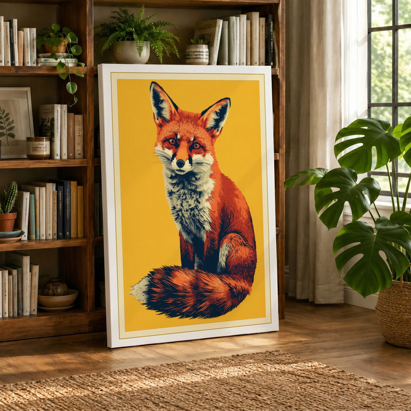 Golden Fox Portrait Modern - Wrapped Canvas, 24x16 - 61.0 x 40.6 cm, Cream Border