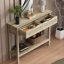 Boho Style Console Table with 2 Rattan Drawer and Bottom Storage Shelf
