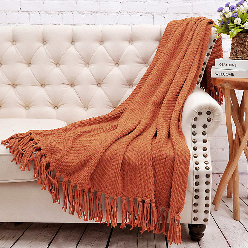 Jeté en tricot de tweed, Rouille, 60 po x 80 po