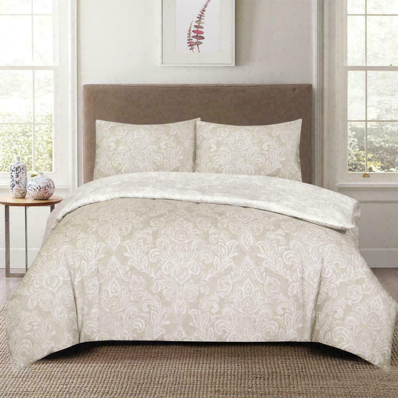 Lucea Damask Duvet Cover Set with Pillowcases, Super King