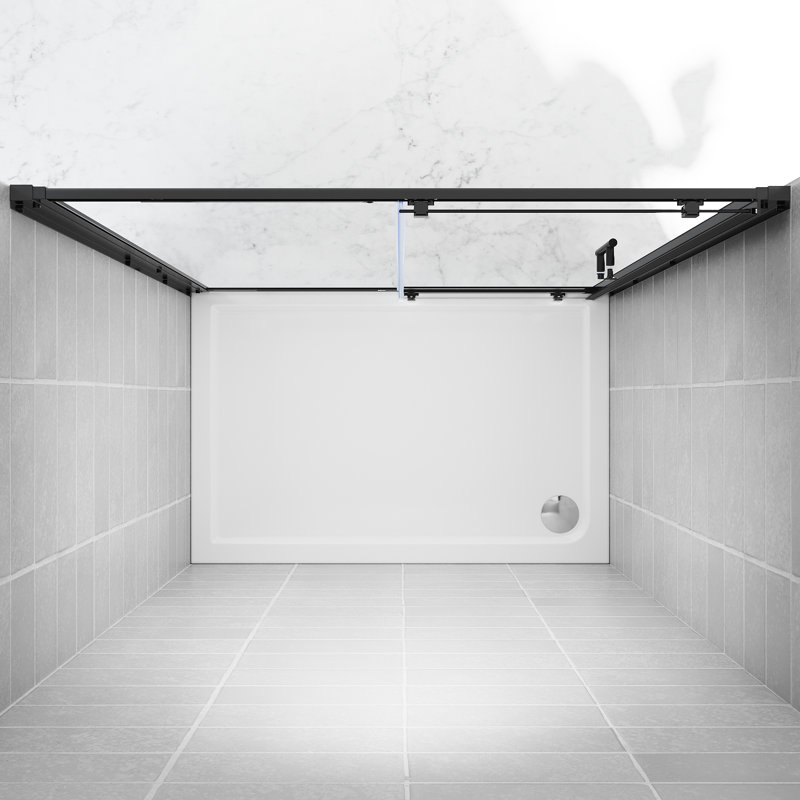 185*100*0.6cm, Safe and Easy-To-Clean Sliding Shower Enclosure with Side Panels, Black