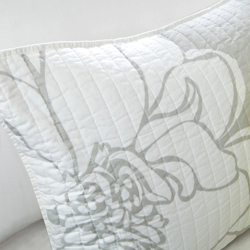 Couette en coton imprimé à motifs floraux jaunes et gris, format grand lit/queen, 6 pièces