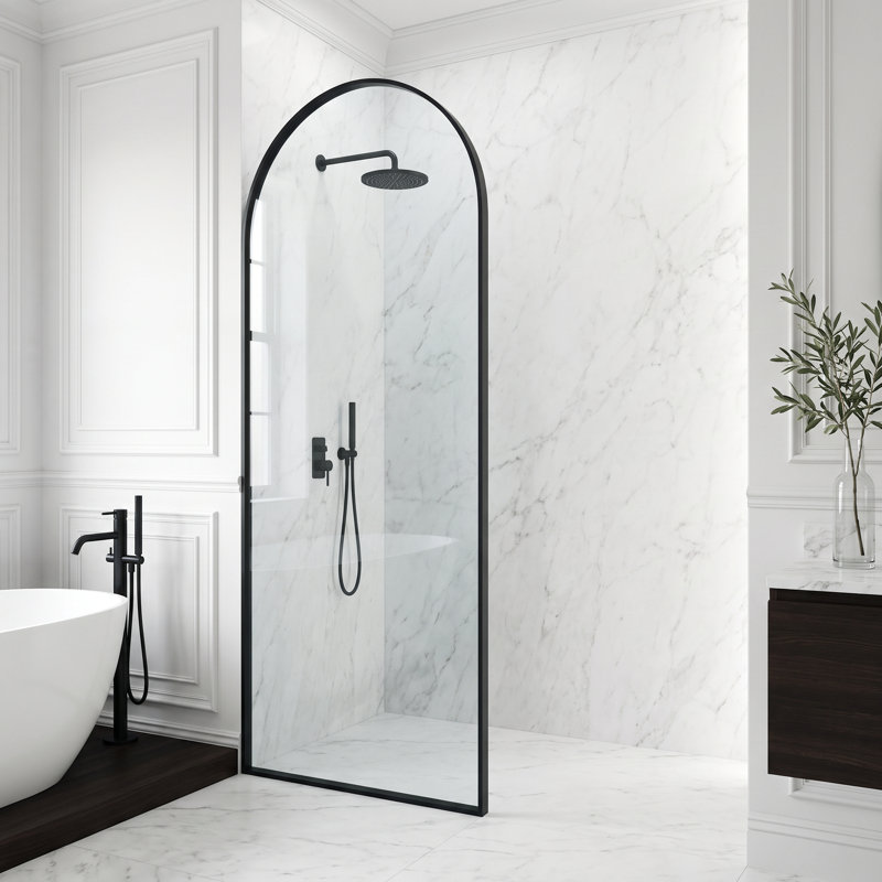 Écran de douche à cadre fixe l 34 "x H 78" avec verre transparent 3/8 "Arden, Noir mat