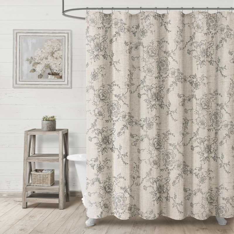 Rideau de douche en lin Farmhouse, Gris