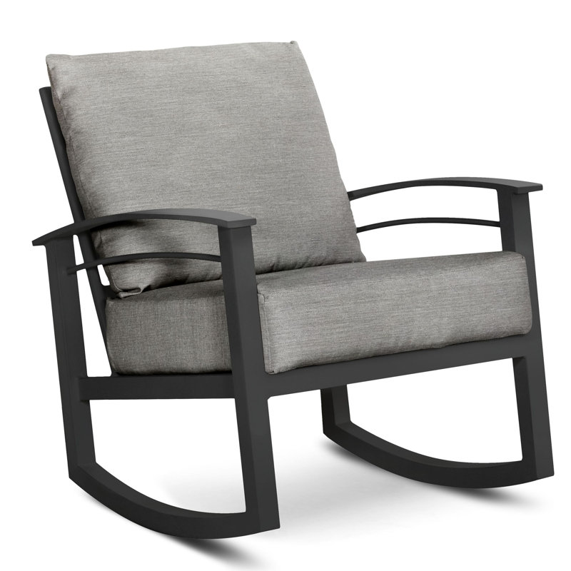 Chaise berçante d'extérieur en métal avec coussins, Étain texturé, Gris foncé