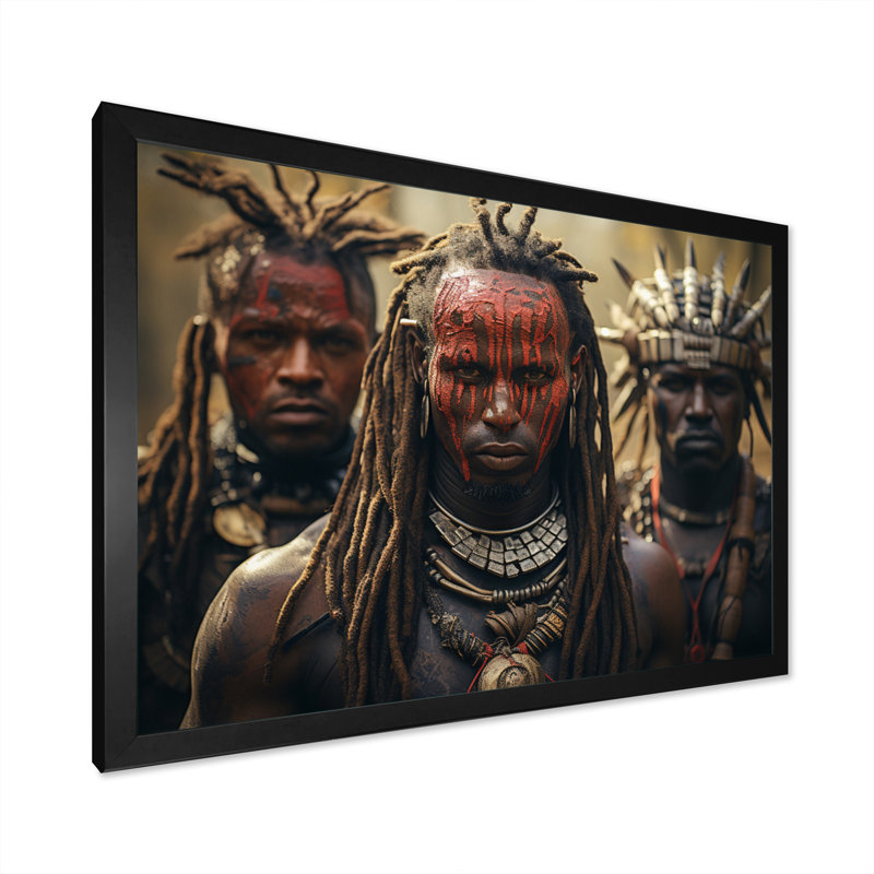 Chavonne tribus d'Afrique Kalenjin Warriors - art mural tribal africain, Cadre simple noir, H 30 po x l 40 po x P 1,5 po