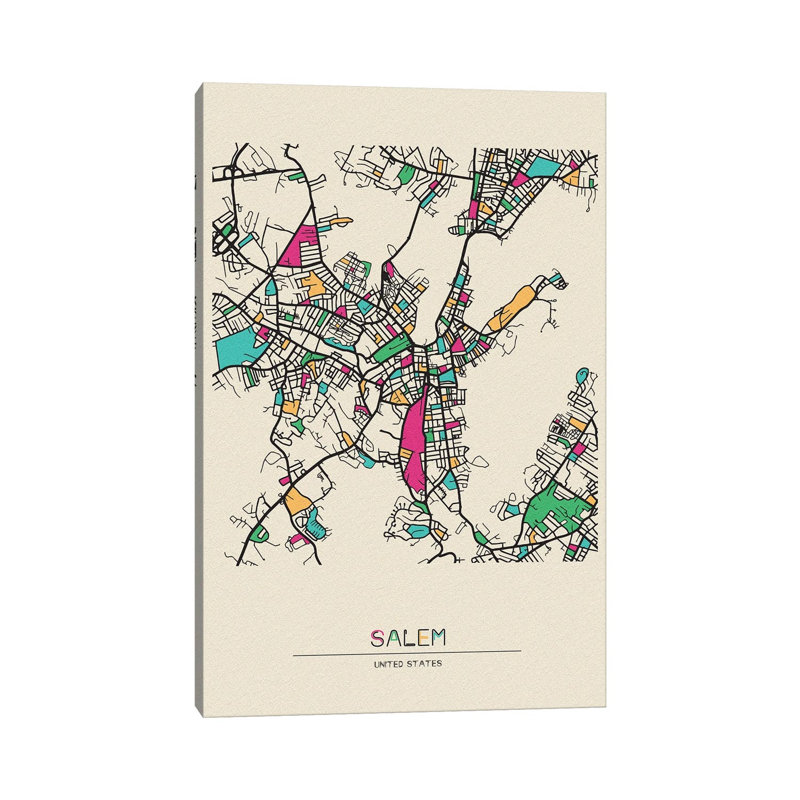 Salem, Massachusetts Map by Ayse Deniz Akerman - Wrapped Canvas Gallery-Wrapped Canvas Giclée, 20.32 cm H x 30.48 cm W