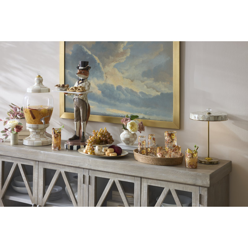 Royal Check LED Rechargeable Disk Table Lamp, Gray/White