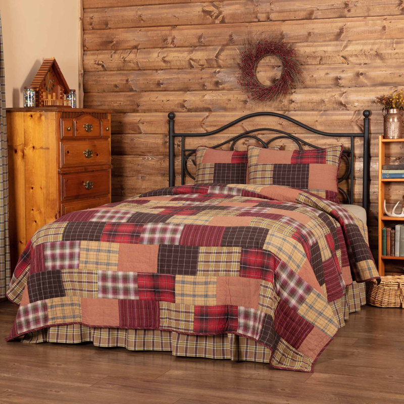 Queen Brown Cotton Reversible Patchwork Quilt Set