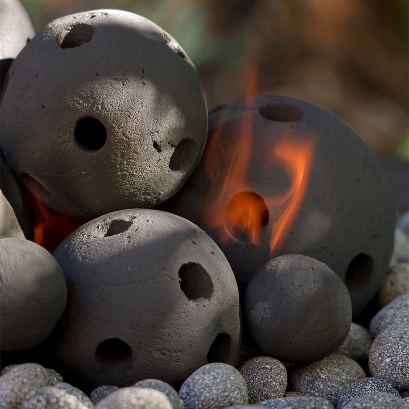 Ensemble de 4 billes de feu creuses en céramique, Gris charbon